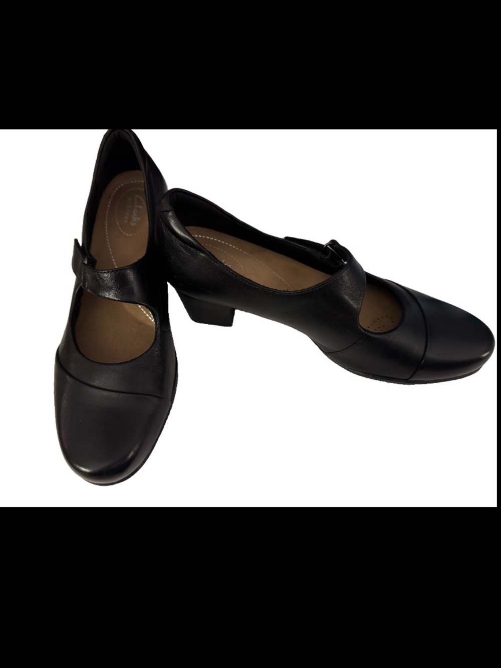 Clarks Artisan Rosalyn Wren MaryJane Heeled Black Leather Shoe Womens US 8.5 NEW